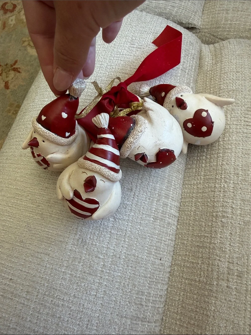 Bird Ornaments Set 4: UNUSED, Red Heart Hats, Box, Multi Seasons, Vintage